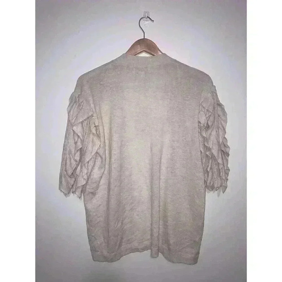 Rachel Parcell Ruffle Pointelle Short Sleeve Cardigan Sweater Size M - Picture 5 of 11